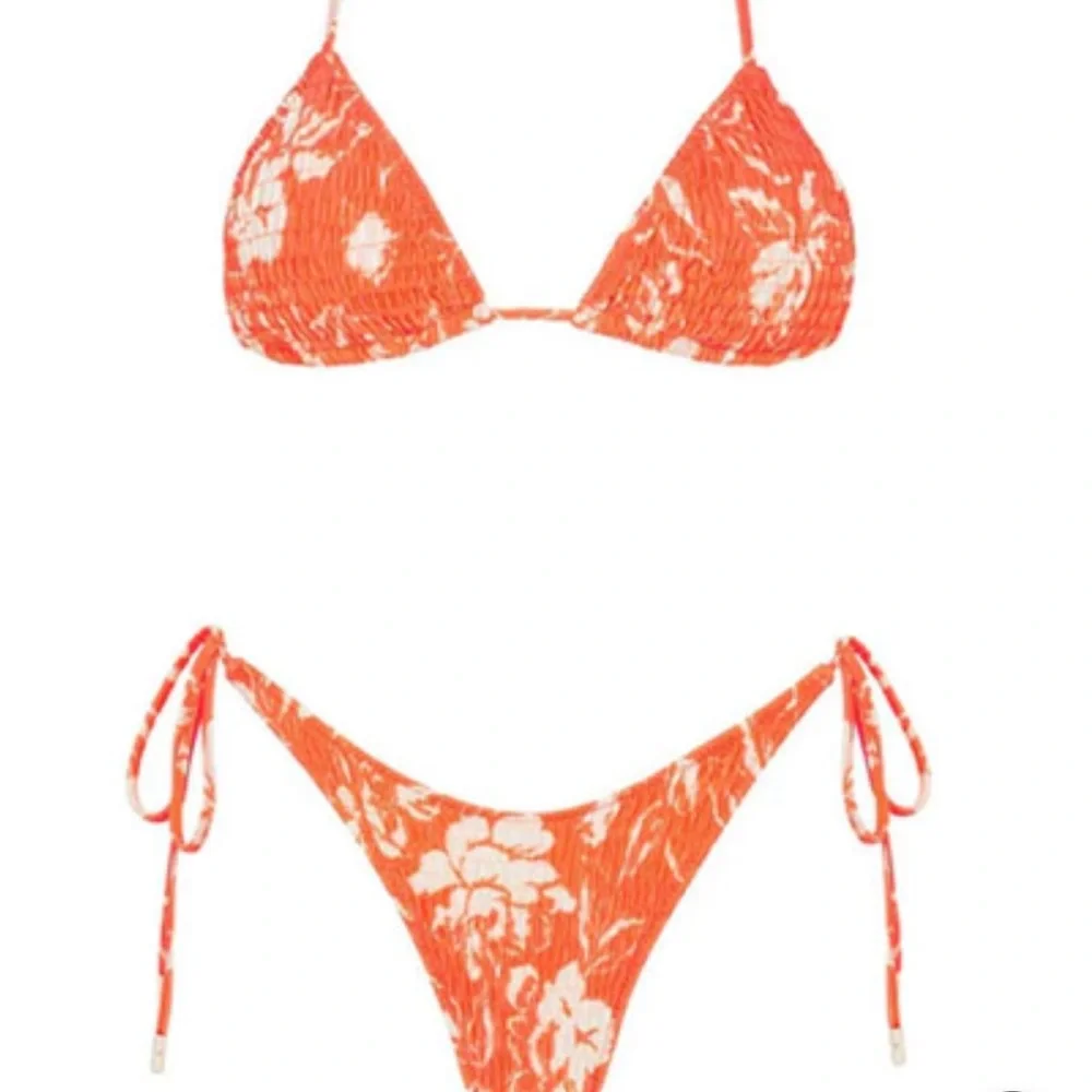 triangl swimwear Orange Floral Tie-Side Triangle Bikini